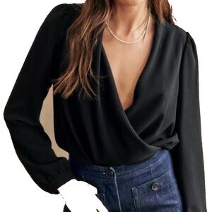 Sezane Black Abelia Blouse Size 40 (8) Like New